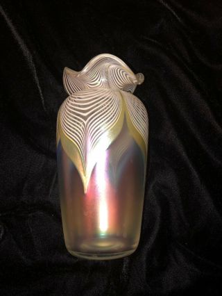 VINTAGE STUART ABELMAN ART Nouveau GLASS VASE 1986 SIGNED USA 7 