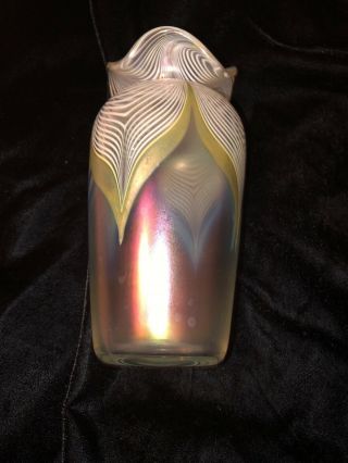 VINTAGE STUART ABELMAN ART Nouveau GLASS VASE 1986 SIGNED USA 7 