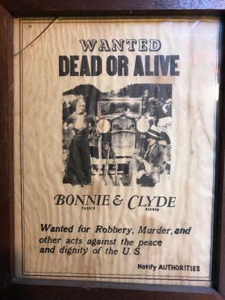 Vintage Authentic Bonnie And Clyde Wanted Poster