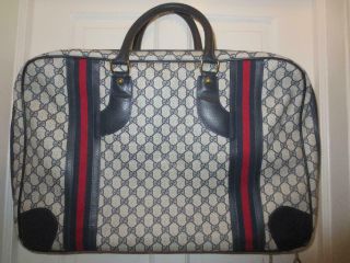 Rare Gucci Vintage Navy & Red Striped Gg Logo Suitcase Case Luggage Travel Bag