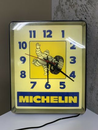 Vintage 1983 Michelin Tires Automotive Clock Advertising Sign -
