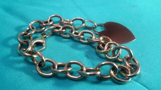 Vintage Italian 14k Yellow Gold 8 " Chain Link Bracelet With Blank Heart Id Tag