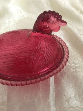 Vintage Indiana Glass Cranberry Red Hen on Nest Chicken Covered Candy 6