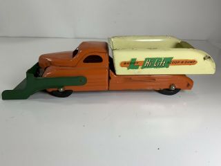 Vintage Buddy L Hi - Lift Scoop - N - Dump Pressed Steel Toy Truck 1950s Orange Green