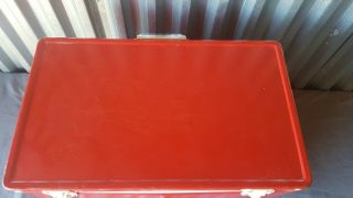 Vintage Coleman Red Metal Cooler Box Plastic Handles Ice Tray Insert Low Snow 6