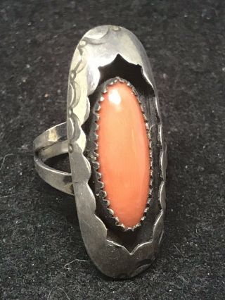 Vintage Old Pawn Navajo Sterling Silver Coral Ring Size 7