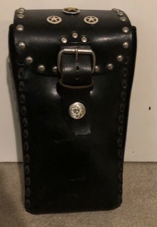 Vintage Handmade Black Leather Sissy Bar Bag Studded Embossed: Bones 4 - 95