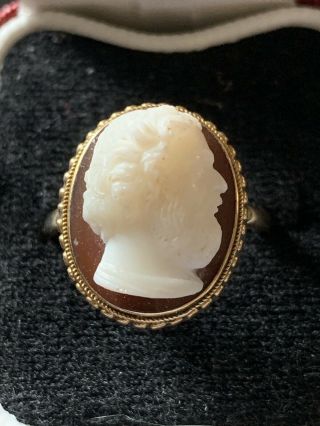 Antique Victorian 14ct Gold Mount Cameo Shell Ring 16.  6mm Size L/m