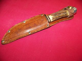 Vintage Fancy Stag Handle German Hunting Knife Brit Zone Postwar W/ Sheath N/m