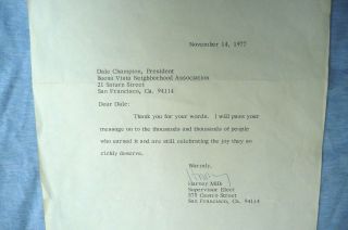 Vintage Harvey Milk 1977 Signed Letter Civil Rights /gay Rights Protest