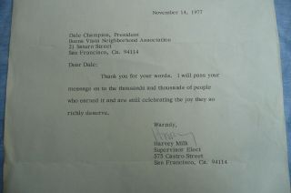 Vintage Harvey Milk 1977 Signed Letter Civil Rights /Gay Rights Protest 2