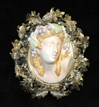 Large Vintage Bijoux Italy «cameo/relief» Brooch,  Moini Ciner Boucher Era