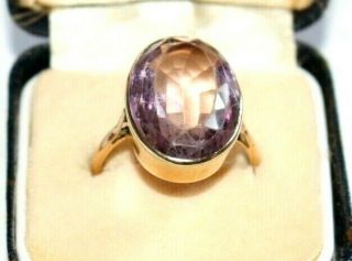 Vintage / Antique 9ct Gold Ring With Large Natural Amethyst.  Size N.