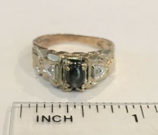 Vintage 10k Gold Nugget Style Diamond Black Star Sapphire Ring Size 8