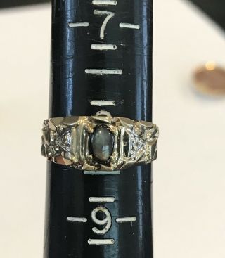 Vintage 10k Gold Nugget Style Diamond Black Star Sapphire Ring Size 8 5