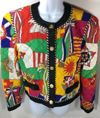 Vtg 80s Escada 38 8 Art Deco Silk Coat Jacket Margaretha Ley West Germany Neon
