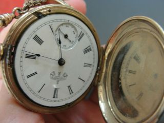 1800s Hunter Case Ladies Rolled Gold Pocket Watch & Chain Fob Columbus Side Wind