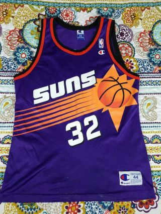 Jason Kidd Phoenix Suns Champion Big Logo Vintage Signed Jersey 44 L Autograph