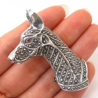 925 Sterling Silver Vintage Marcasite Gem Doberman Pinscher Dog Pin Brooch