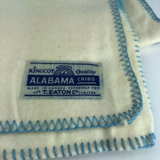 Vintage King Cot Alabama Boys Blanket Ivory Baby Blue 36”x54” Rare 3