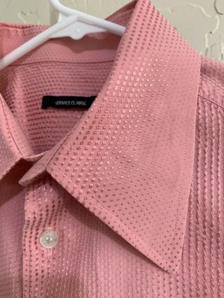 Mens Vintage Versace Classic Pink Shirt Button Down 39 Medium Texture Italy 3759