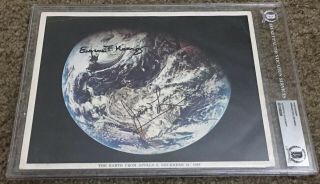 James Lovell,  Frank Borman,  Gene Kranz Signed Auto Nasa Vintage Litho Beckett