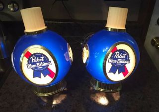 2 Pabst Beer Sign Lighted Bar Wall Sconce Light 1961 Blue Globe Lamp Vintage Ie3