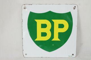 Vintage Bp Porcelain Gas Station Pump Plate Sign Oil 8 1/2 " Tm - 85