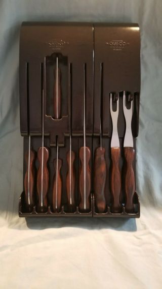 Vintage Cutco 9 Pc Kitchen Knife Set Brown Handles,  2 Wall Hanging Racks 20 - 28