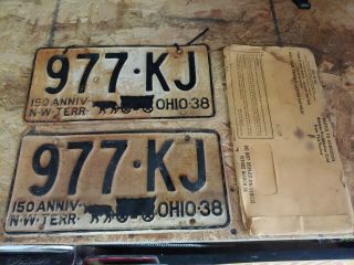 2 Vintage 1938 Metal Ohio 150th Anniversary N.  W.  Territory License Plate Set