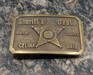 Vintage Sheriff Badge Belt Buckle Mercer County Celina Ohio.