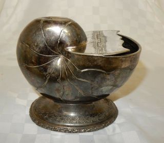 Antique Victorian Silver Plate Nautilus Shell Pedestal Base Spoon Warmer (f)