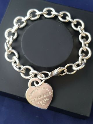 Rare Vintage Tiffany & Co Solid Sterling Silver Heart Tag Bracelet 2