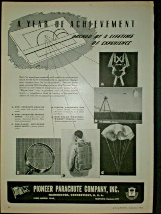 1944 Paratrooper Wwii Pioneer Parachute Co Vintage Trade Print Ad