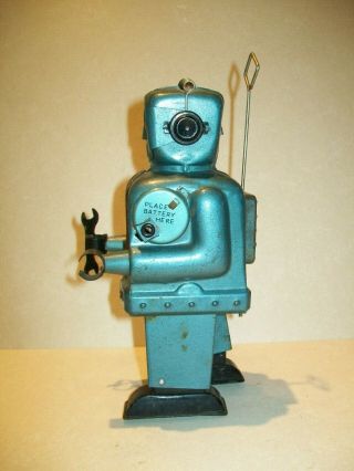 Vintage Battery Operated 1950 ' s Tin Zoomer Robot - Blue Version - Nomura Japan 4