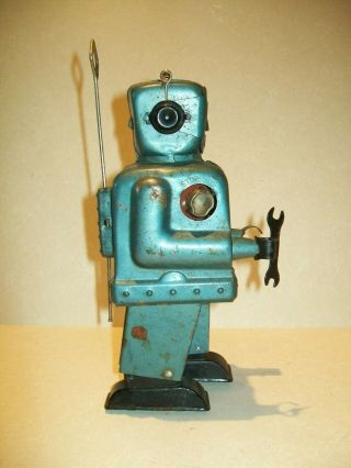 Vintage Battery Operated 1950 ' s Tin Zoomer Robot - Blue Version - Nomura Japan 5