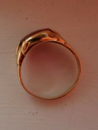 Vntg.  Art Deco hand made Size 12 Men ' s 10 Karat Gold Ring With Manufactured Ruby 4