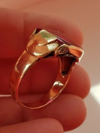 Vntg.  Art Deco hand made Size 12 Men ' s 10 Karat Gold Ring With Manufactured Ruby 7