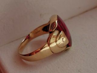Vntg.  Art Deco hand made Size 12 Men ' s 10 Karat Gold Ring With Manufactured Ruby 8