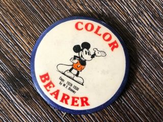 Rare Mickey Mouse " Color Bearer " Pin Button 1928 - 1930