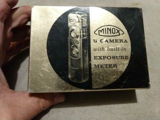 VINTAGE MINOX B SPY CAMERA WITH FILM AND LEATHER CASE 1:3.  5 f=15mm LENS 2