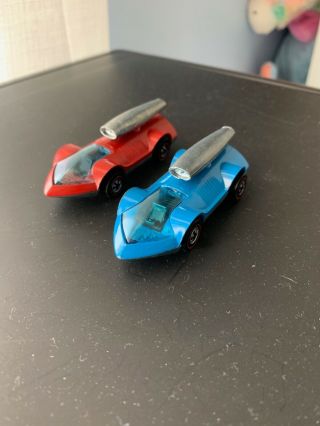 2 Vintage Redline Hot Wheels Red And Blue Rocket - Bye - Baby Mattel 1970 Hong Kong