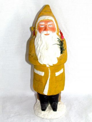 Vintage Chalkware 1984 Yellow Coat Christmas Santa Belsnickle 9 " Signed