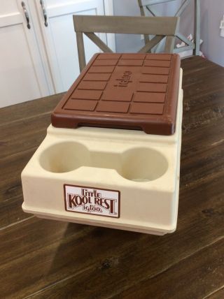 Vintage Igloo Little Kool Rest Car Cooler And Cup Holder Brown Tan Euc Ice Chest