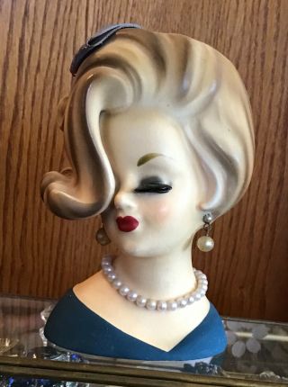 Rare Vintage 1964 Inarco Lady Head Vase E - 2105 Art Deco Flip Hairdo