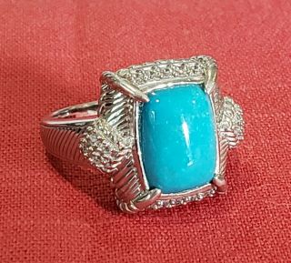 Judith Ripka Sterling Silver Turquoise Ring Size 10 Fine Textured 925 Cz