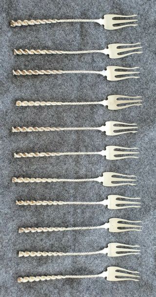 Set Of 11 Antique Whiting Mfg.  Sterling Square Twist Oyster Forks (no Monogram)