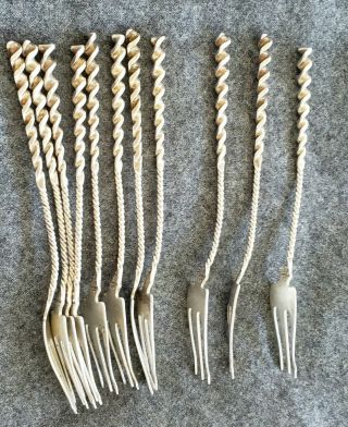 SET OF 11 ANTIQUE WHITING MFG.  STERLING SQUARE TWIST OYSTER FORKS (NO MONOGRAM) 4