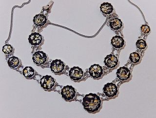 Rare Vtg.  Amita Japanese Shakudo Sterling Silver Necklace Bracelet Damascene Set