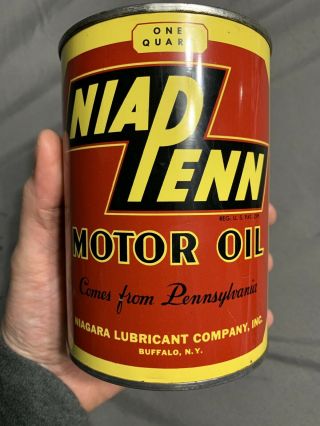 Vintage Early Advertising Nia Penn One Quart Motor Oil Can